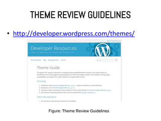 THEME REVIEW GUIDELINES
• http://developer.wordpress.com/themes/




             Figure: Theme Review Guidelines
 