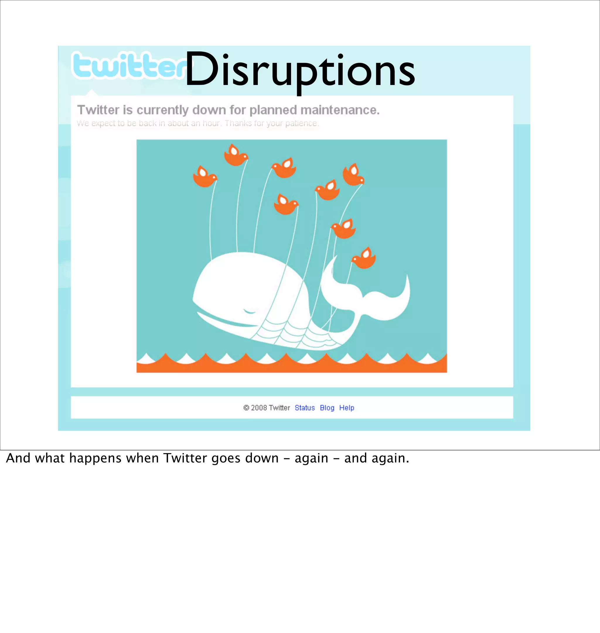 Disruptions




And what happens when Twitter goes down - again - and again.
 