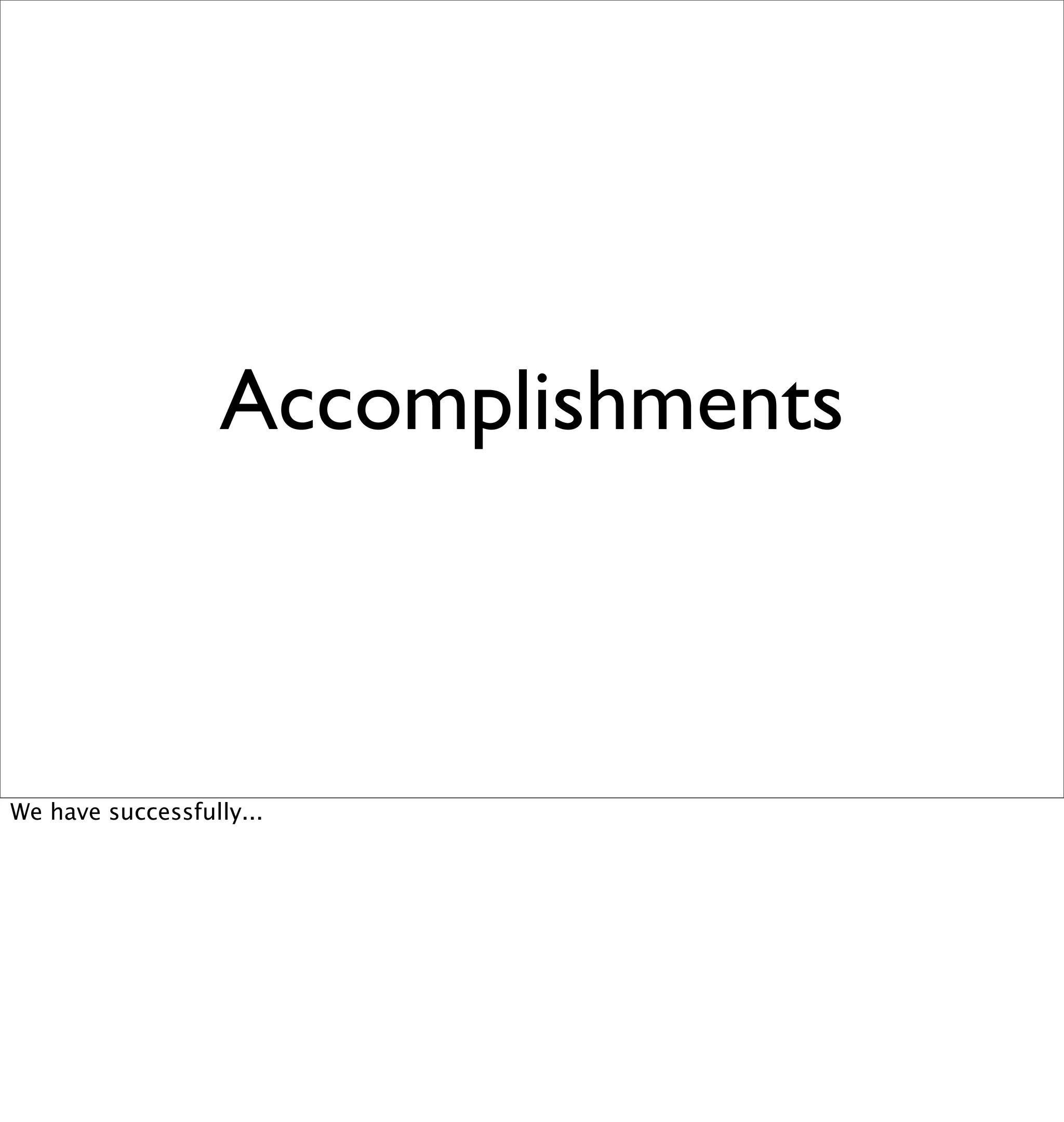 Accomplishments



We have successfully...
 