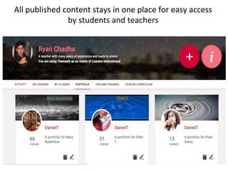 All	
  published	
  content	
  stays	
  in	
  one	
  place	
  for	
  easy	
  access	
  
by	
  students	
  and	
  teachers	
  
 