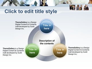Click to edit title style
               ThemeGallery is a Design
               Digital Content & Contents
               mall developed by Guild
                                               Title in
               Design Inc.                      here



                                            Description of
                                             the contents

ThemeGallery is a Design                                                ThemeGallery is a Design
Digital Content & Contents     Title in                      Title in   Digital Content & Contents
                                here                                    mall developed by Guild
mall developed by Guild                                       here      Design Inc.
Design Inc.
 