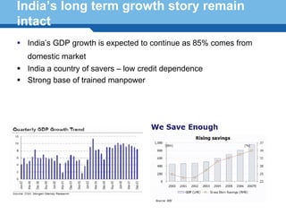 India’s long term growth story remain
intact
 India’s GDP growth is expected to continue as 85% comes from
 domestic market
 India a country of savers – low credit dependence
 Strong base of trained manpower




Terminology 116
 