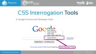 Facilitating Education
www.pukunui.com / info@pukunui.com
Phone: 1300 466 635 or +61 8 9328 4545
themes edition
❖ Google Chrome with Developer Tools
CSS Interrogation Tools
 