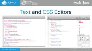Facilitating Education
www.pukunui.com / info@pukunui.com
Phone: 1300 466 635 or +61 8 9328 4545
themes edition
Text and CSS Editors
 