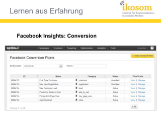 Lernen aus Erfahrung
Facebook Insights: Conversion
 