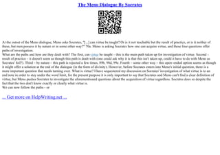 The Meno Dialogue By Socrates | PPT