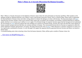 The Meno Dialogue By Socrates | PPT
