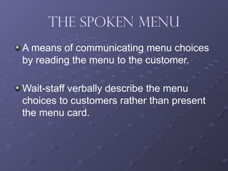 The Menu Lesson 2-3.pptx on know how of menu and menu planning | PPT