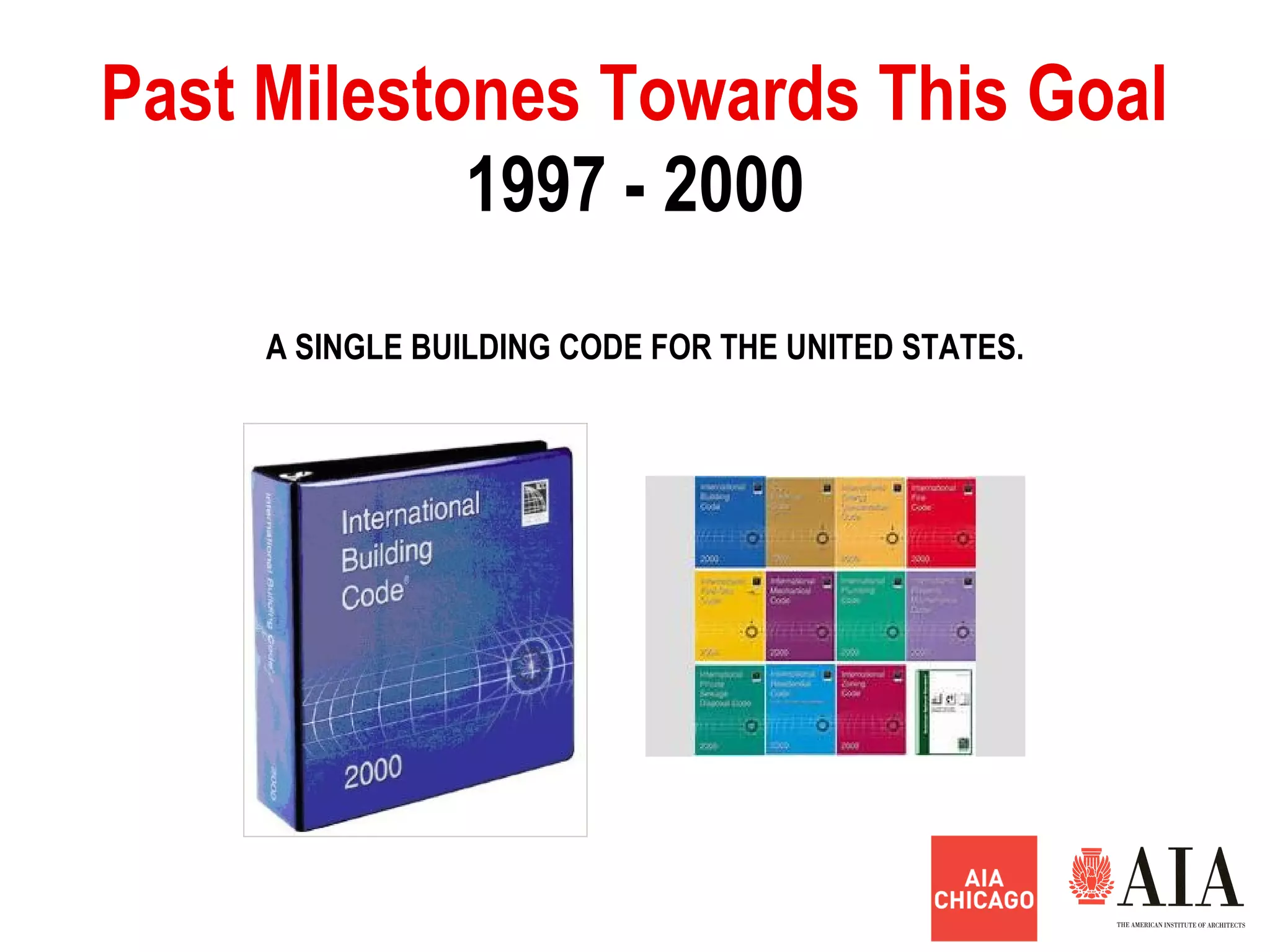 1997 - 2000
Past Milestones Towards This Goal
A SINGLE BUILDING CODE FOR THE UNITED STATES.
 
