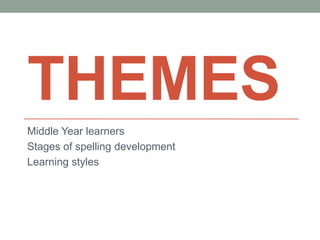 THEMES
Middle Year learners
Stages of spelling development
Learning styles
 