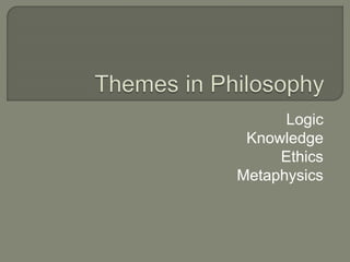 Logic
Knowledge
Ethics
Metaphysics
 