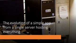 The evolution of a simple app
from a single server hosting
everything
 