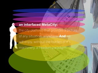 an interfaced MetaCity:
the city platform that provides a picture
of any situation, anywhere, And we
will enjoy, without t...