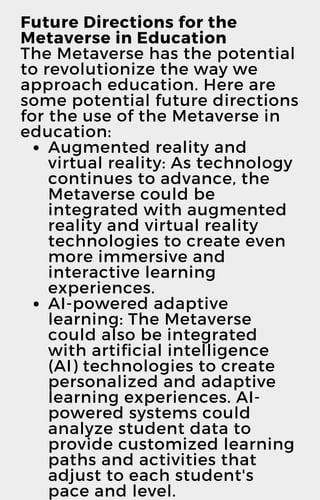 The Metaverse and Education Enhancing Learning with Virtual ...