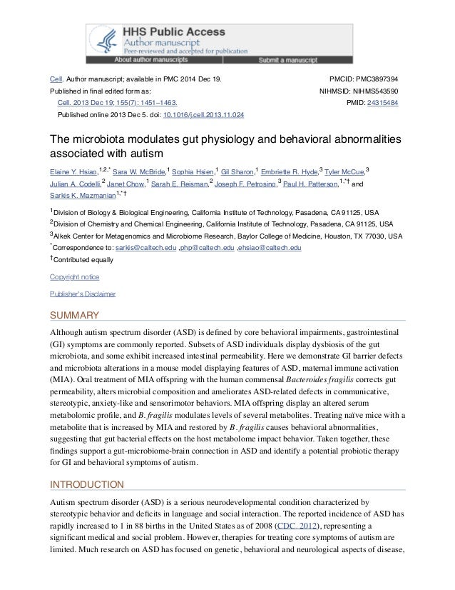 Autism From Behavior To Biology >> The Microbiota Modulates Gut Physiology And Behavioral Autism From Behavior To Biology >> The Microbiota Modulates Gut Physiology And Behavioral