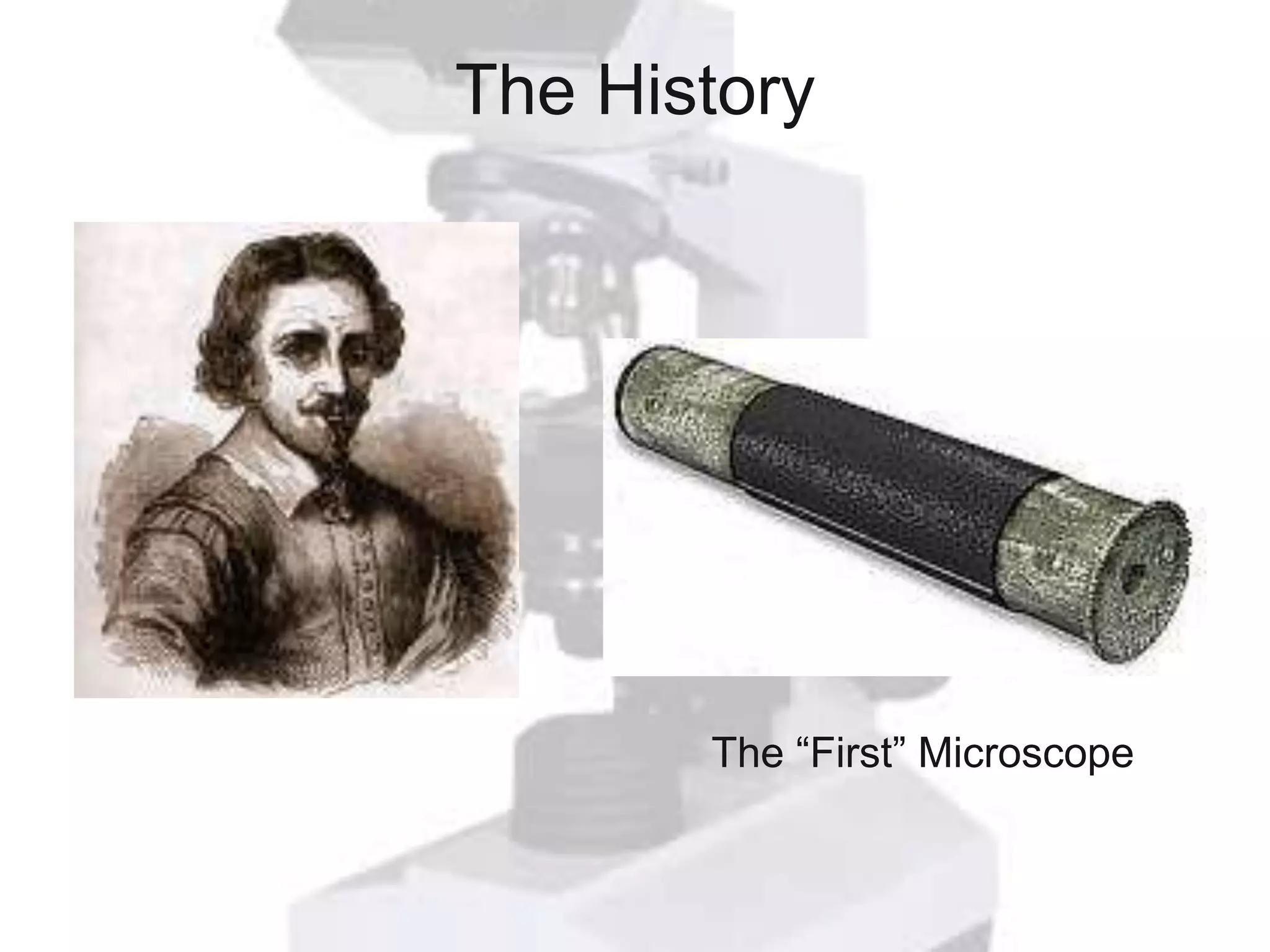 The History




Zacharias Jansen          The “First” Microscope
   1588-1631
 