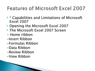 The microsoft excel 2007 | PPT