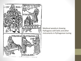 Medieval woodcut showing
Pythagoras with bells and other
instruments in Pythagorean tuning
 