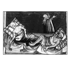 Illustration of the Black Death from the Toggenburg Bible (1411).
 
