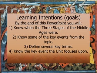 Learning Intentions (goals)
    By the end of this PowerPoint you will:
1) Know when the Three Stages of the Middle
      ...