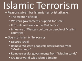 Other ConflictsThe Suez Crisis (1956)Gamal Abdel Nasser used Egyptian 	military to take control of the Suez 	Canal from the British and FrenchGreat Britain, France, and Israel attacked EgyptThe United States forced them 			to withdrawEgypt kept control of the Suez CanalNasser became a hero in the Arab world