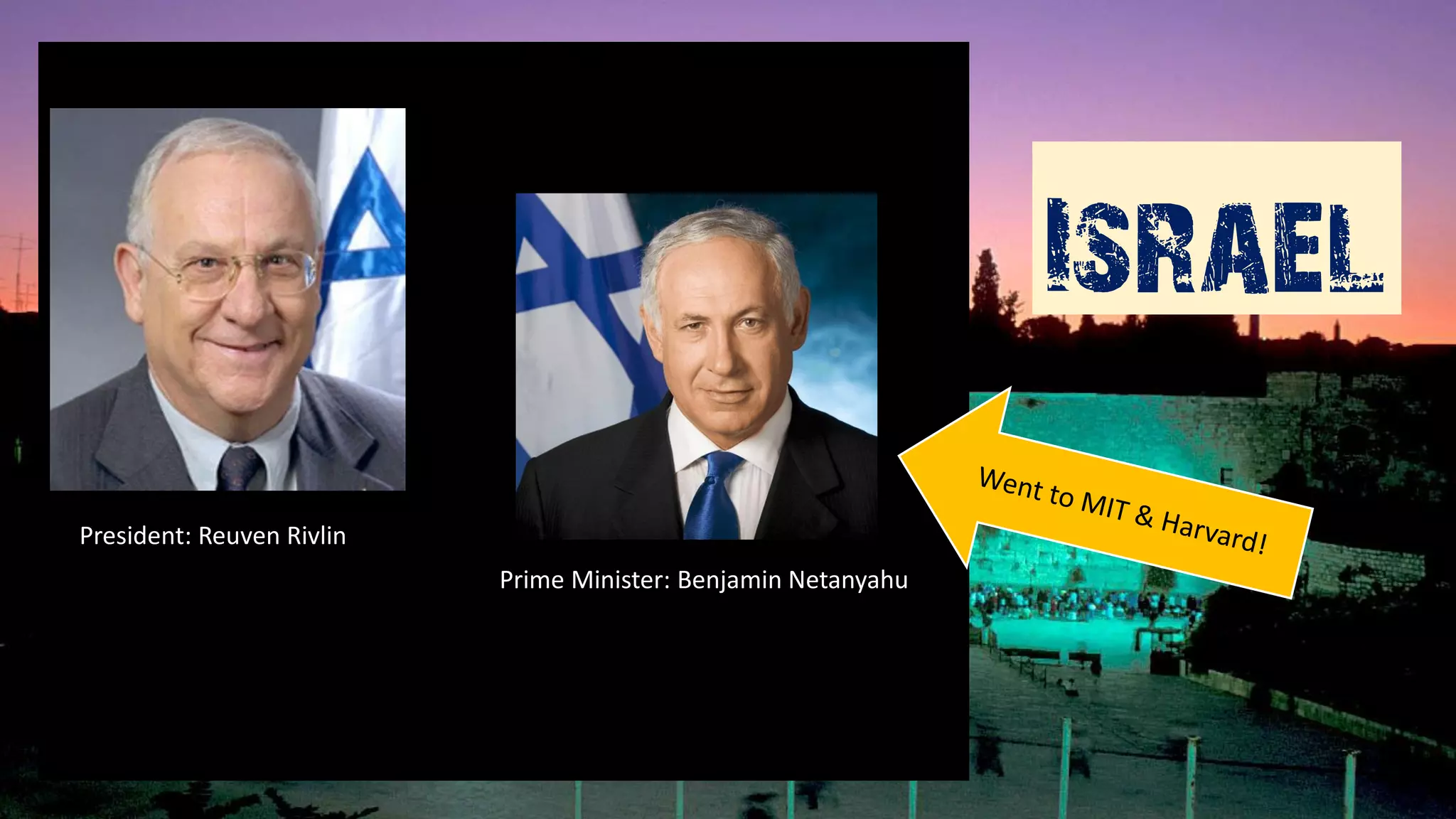 Israel
President: Reuven Rivlin
Prime Minister: Benjamin Netanyahu
 