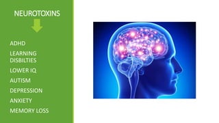 NEUROTOXINS
ADHD
LEARNING
DISBILTIES
LOWER IQ
AUTISM
DEPRESSION
ANXIETY
MEMORY LOSS
 