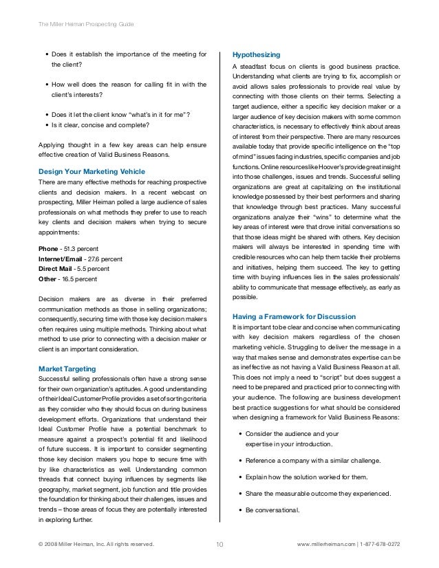 The miller heiman prospecting guide - best practices