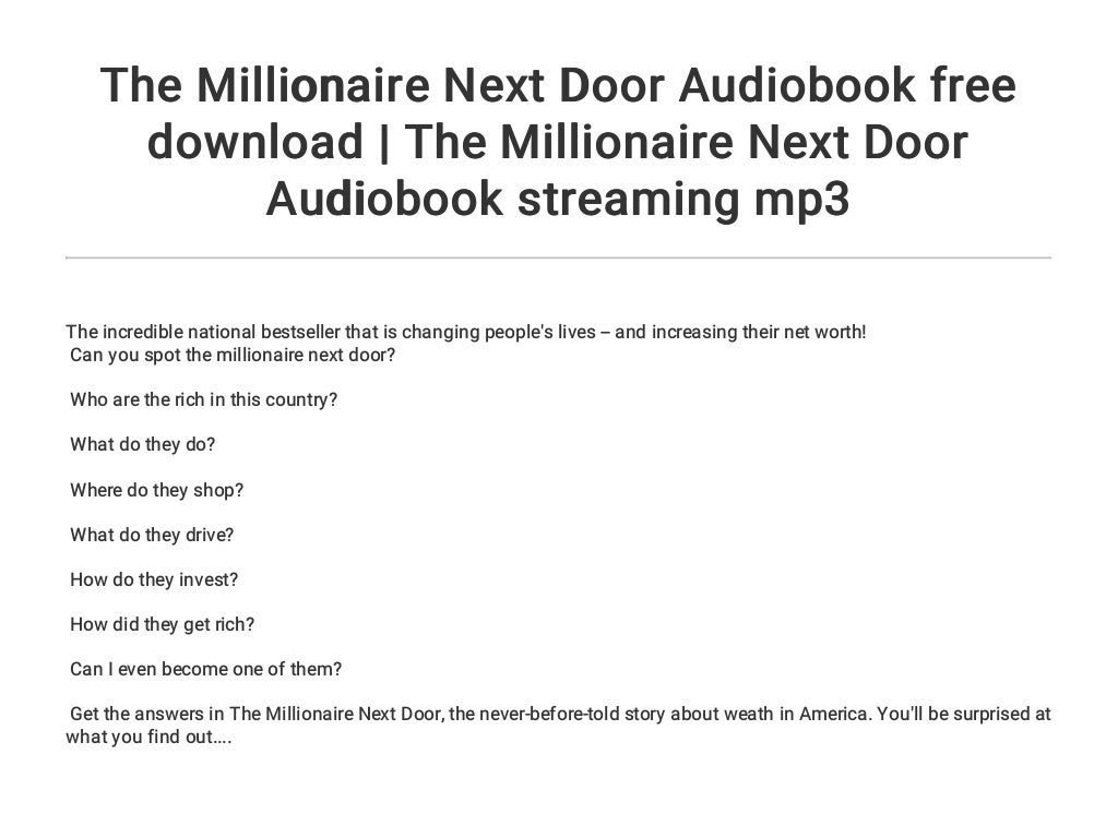 the millionaire next door audiobook mp3 the millionaire next door audiobook mp3