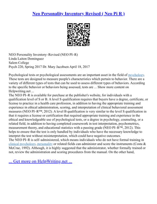 Neo Inventory The Millon Clinical Multiaxial Inventory IIi | PDF