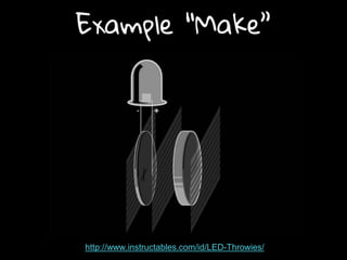 Example “Make”
http://www.instructables.com/id/LED-Throwies/
 