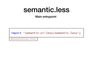 semantic.less
Main entrypoint
import 'semantic-ui-less/semantic.less';
@plone/volto/start-client
 