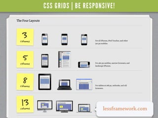CSS GRIDS | BE RESPONSIVE!




                     lessframework.com
 