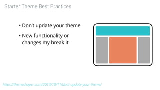 Starter Theme Best Practices
• Don’t update your theme
• New functionality or
changes my break it
https://themeshaper.com/...