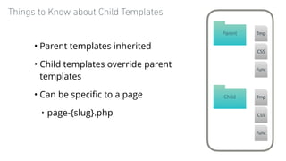 Things to Know about Child Templates
• Parent templates inherited
• Child templates override parent
templates
• Can be spe...