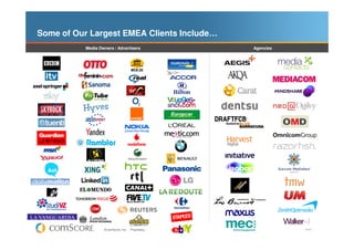 Some of Our Largest EMEA Clients Include…
           Media Owners / Advertisers                    Agencies




          ...