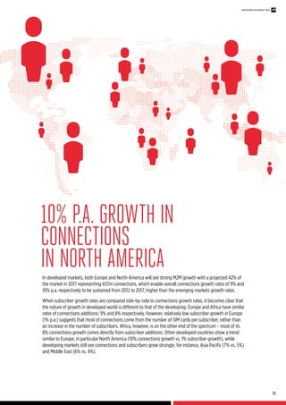 10% P.A. GROWTH IN 
CONNECTIONS 
IN NORTH AMERICA 
THE MOBILE ECONOMY 2013 
In developed markets, both Europe and North Am...