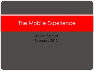 The Mobile Experience

     Sophie Blomet
     February 2013
 