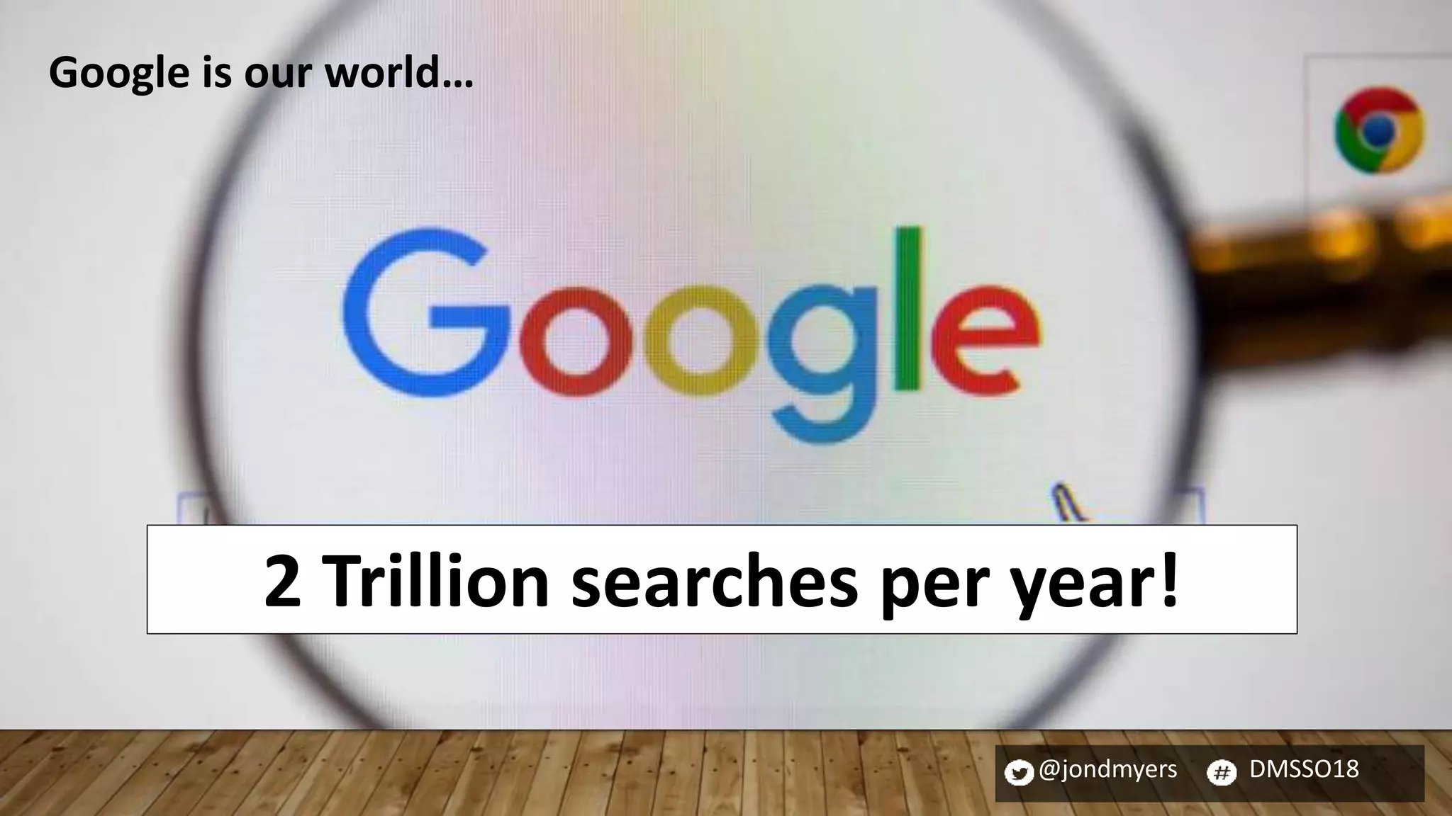 @jondmyers DMSSO18
2 Trillion searches per year!
Google is our world…
 