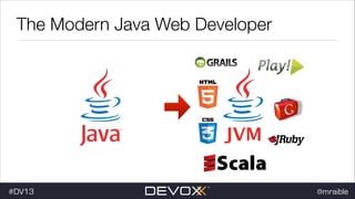 The Modern Java Web Developer

JVM
#DV13

@mraible

 