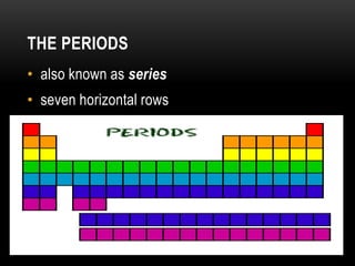 THE PERIODS
• also known as series
• seven horizontal rows
 