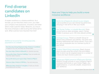 Find diverse
candidates on
LinkedIn
Here are 5 tips to help you build a more
inclusive workforce:
The Diversity Hiring Pla...