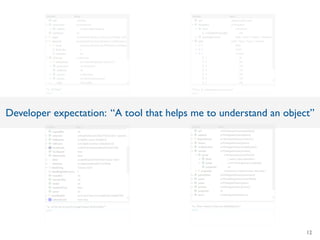 12
Developer expectation: “A tool that helps me to understand an object”
 