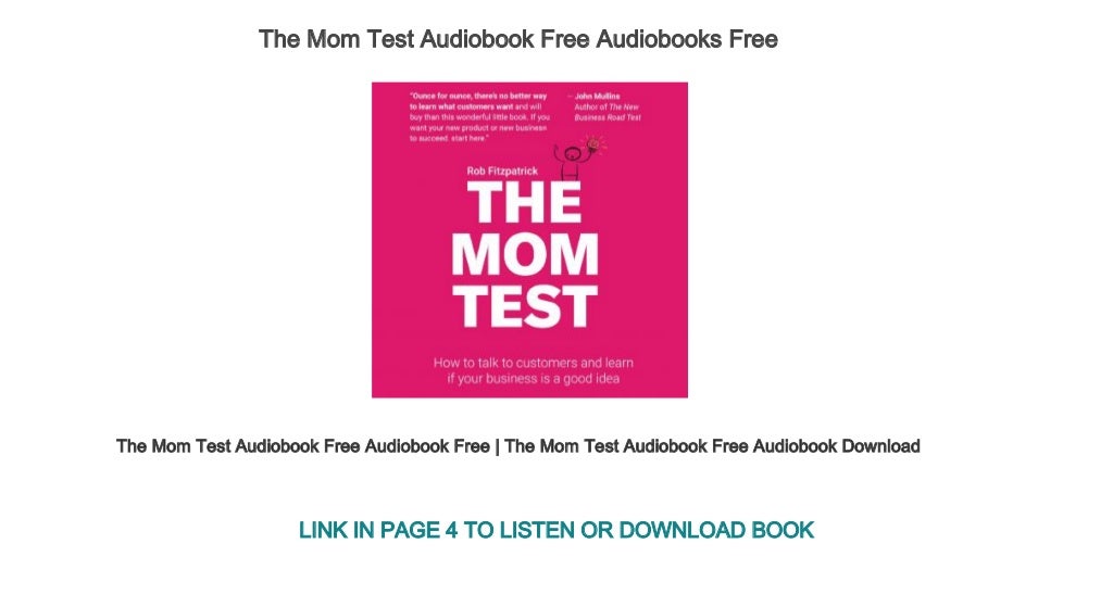 The Mom Test Audiobook Free Audiobooks Free