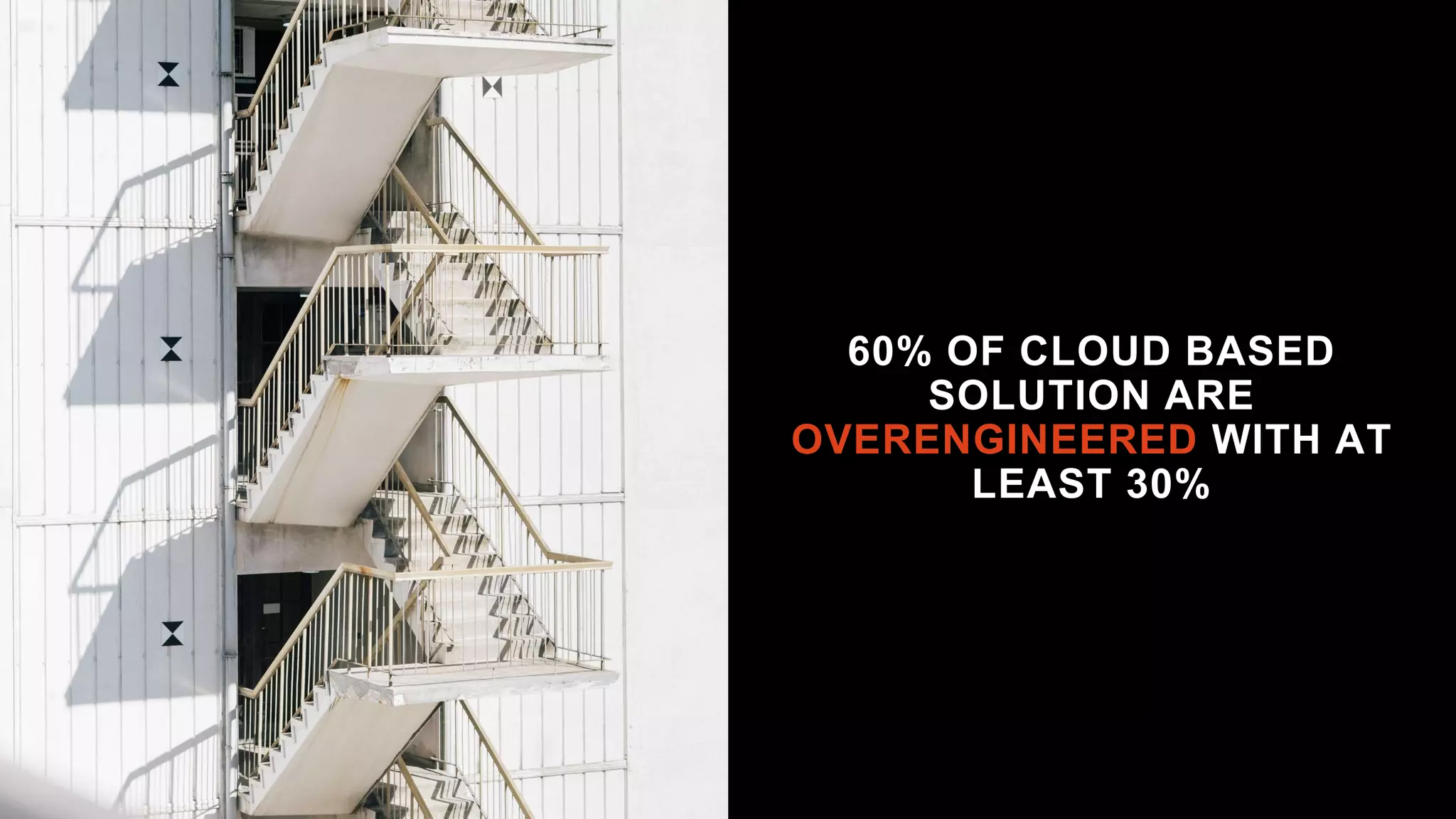 60% OF CLOUD BASED
SOLUTION ARE
OVERENGINEERED WITH AT
LEAST 30%
 