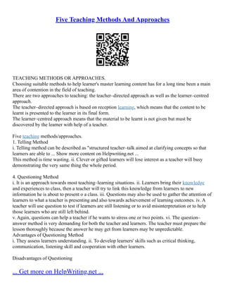 The Montessori And Teaching Methods | PDF