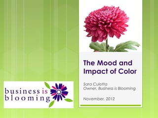 The Mood and
Impact of Color
Sara Culotta
Owner, Business is Blooming

November, 2012
 
