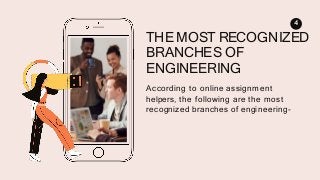4
THE MOST RECOGNIZED
BRANCHES OF
ENGINEERING
According to online assignment
helpers, the following are the most
recognized branches of engineering-
 
