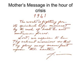 Mother’s Message in the hour of
crisis
 