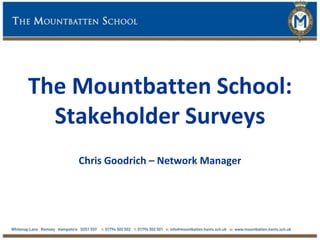 The Mountbatten School:
  Stakeholder Surveys
    Chris Goodrich – Network Manager
 